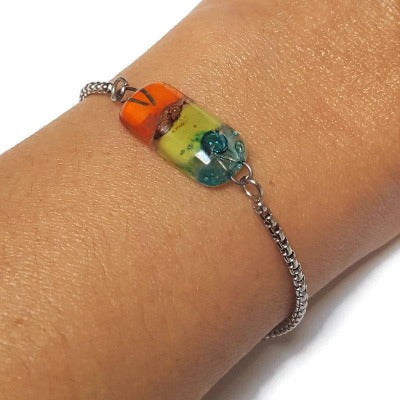 Thin, Dainty, Pull Tie bracelet. Adjustable slider bracelet with recycled glass charm. Chain Slider Bracelet Easy to wear, Everyday Bracelet