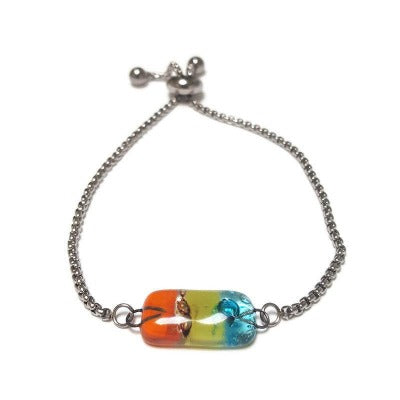 Thin, Dainty, Pull Tie bracelet. Adjustable slider bracelet with recycled glass charm. Chain Slider Bracelet Easy to wear, Everyday Bracelet