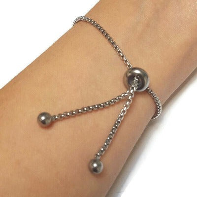 Minimalist, Dainty, Pull Tie bracelet. Adjustable slider bracelet with recycled glass charm. Stainless Steel colorful Sliding easy to wear.