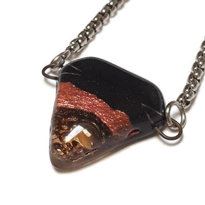 Black and Copper Minimalist, Dainty, Adjustable slider bracelet with recycled glass charm. Stainless Steel Box Chain Slider Bracelet.