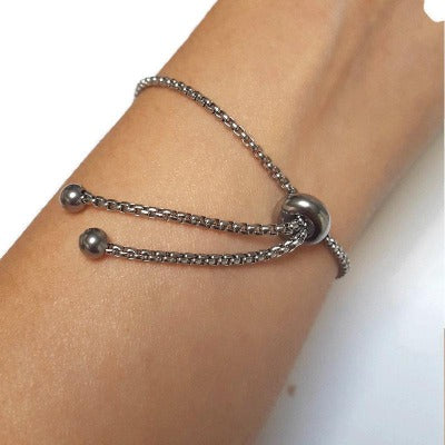 Thin, Dainty, Pull Tie bracelet. Adjustable slider bracelet with recycled glass charm. Chain Slider Bracelet Easy to wear, Everyday Bracelet