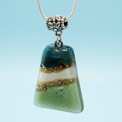 Green, white and White Recycled Fused Glass small Pendant. Geometric Necklace. Green jewelry. Handcrafted jewelry. Best holiday gifts