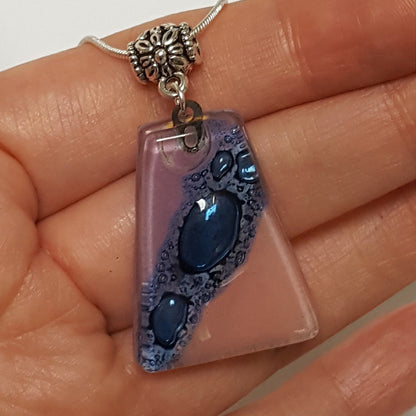 Pink, lilac and Blue Recycled Fused Glass small Pendant. Awesome glass bubbles. Ocean, beach Sea Jewelry. Best gift idea. Handcrafted beads