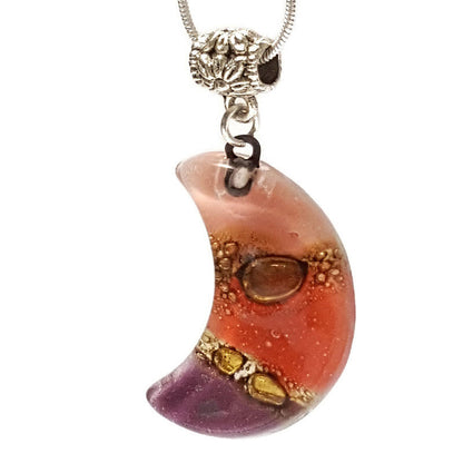 Purple Moon. Recycled fused Glass Pendant. Small moon shaped necklace. Handmade magic jewelry. Moon lovers gift. Eco Friendly. Astros