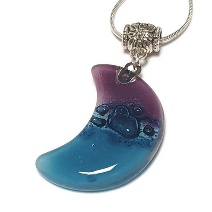 Purple, blue Moon Recycled Glass Pendant. Small moon made of Recycled Glass. Handmade. Best holiday gift. Crescent moon. Waxing moon