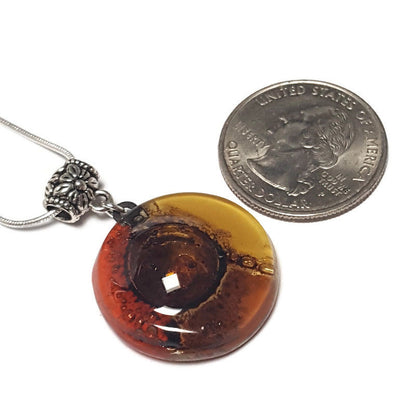 Glass pendant Red, Beige, terracotta and Brown round Fused Glass Pendant. Recycled Fused Glass Necklace. Golden bubbles. Handmade gifts