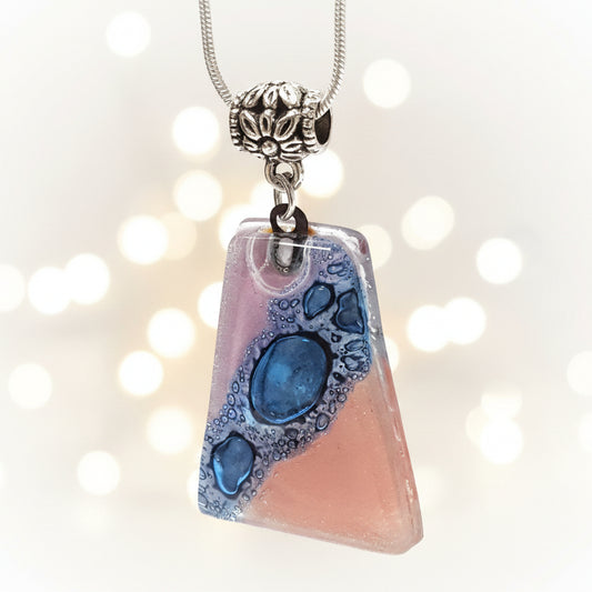 Pink, lilac and Blue Recycled Fused Glass small Pendant. Awesome glass bubbles. Ocean, beach Sea Jewelry. Best gift idea. Handcrafted beads