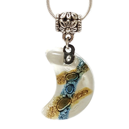 Blue Moon shape Recycled Glass pendant. Fused Glass Necklace. Moon Charm. Great gift idea. Handcrafted beads. Eco-friendly magical jewelry