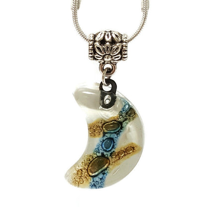 Blue Moon shape Recycled Glass pendant. Fused Glass Necklace. Moon Charm. Great gift idea. Handcrafted beads. Eco-friendly magical jewelry