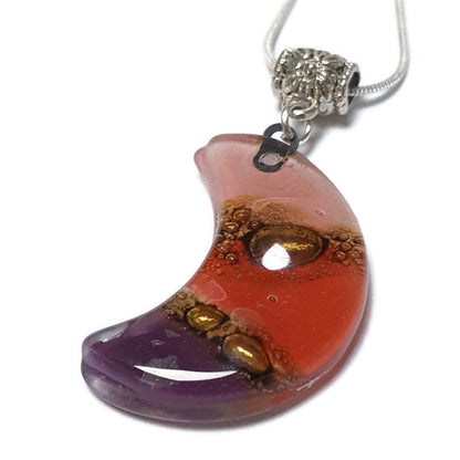 Purple Moon. Recycled fused Glass Pendant. Small moon shaped necklace. Handmade magic jewelry. Moon lovers gift. Eco Friendly. Astros