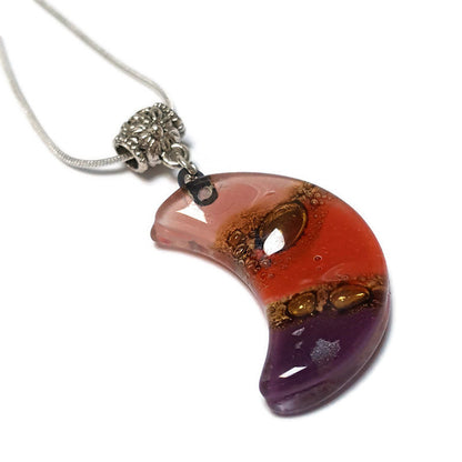 Purple Moon. Recycled fused Glass Pendant. Small moon shaped necklace. Handmade magic jewelry. Moon lovers gift. Eco Friendly. Astros