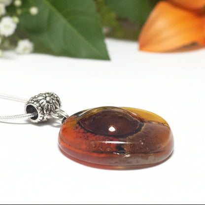 Glass pendant Red, Beige, terracotta and Brown round Fused Glass Pendant. Recycled Fused Glass Necklace. Golden bubbles. Handmade gifts