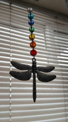 Dragonfly window ornament. Love is love, Rainbow decoration.  Colorful wall decor.   Handpainted vintage glass. Fun gift.