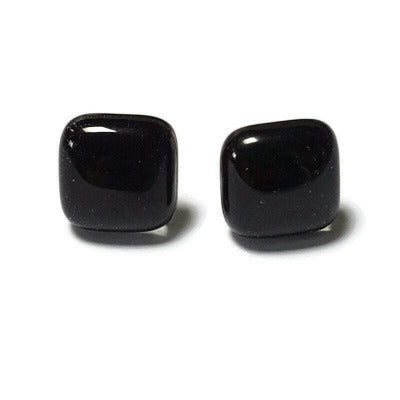 Post Earrings. Recycled glass Earrings. BLACK Earrings Studs. Fused Glass jewelry. Small earrings. Black simple plain black earrings.