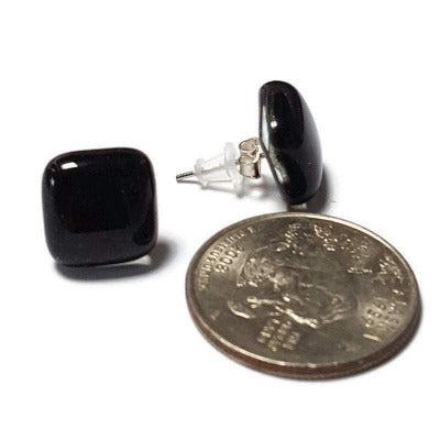 Post Earrings. Recycled glass Earrings. BLACK Earrings Studs. Fused Glass jewelry. Small earrings. Black simple plain black earrings.