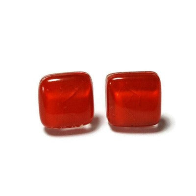 Post Earrings. Recycled glass Earrings. RED Earrings Studs. Fused Glass jewelry. Small plain simple minimalist stud earrings
