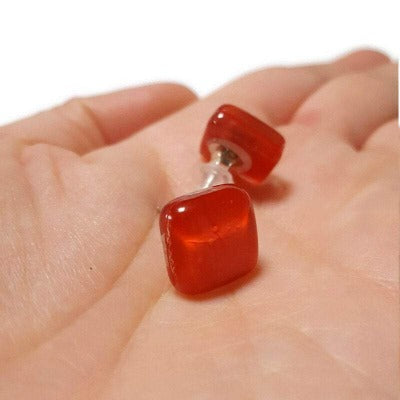 Post Earrings. Recycled glass Earrings. RED Earrings Studs. Fused Glass jewelry. Small plain simple minimalist stud earrings