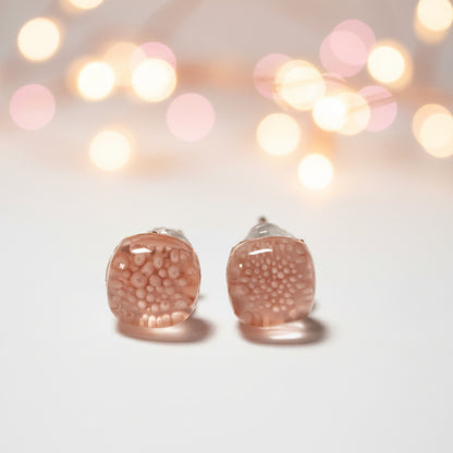 Small Post soft pink Earrings. Fused Glass Studs. Recycled Glass jewelry. Minimal small plain dainty Stud earrings