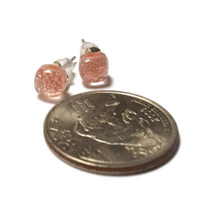 Small Post soft pink Earrings. Fused Glass Studs. Recycled Glass jewelry. Minimal small plain dainty Stud earrings