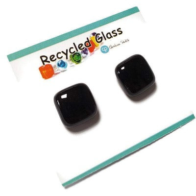 Post Earrings. Recycled glass Earrings. BLACK Earrings Studs. Fused Glass jewelry. Small earrings. Black simple plain black earrings.