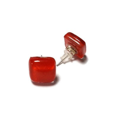 Post Earrings. Recycled glass Earrings. RED Earrings Studs. Fused Glass jewelry. Small plain simple minimalist stud earrings