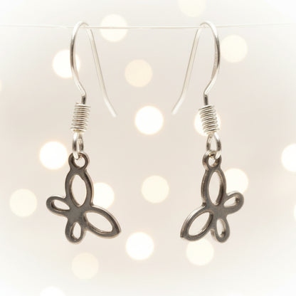 Small Butterfly set. Dangle earrings and necklace. Recycled fused glass pale pink bead. Minimalist handcrafted and ecofriendly. Dainty