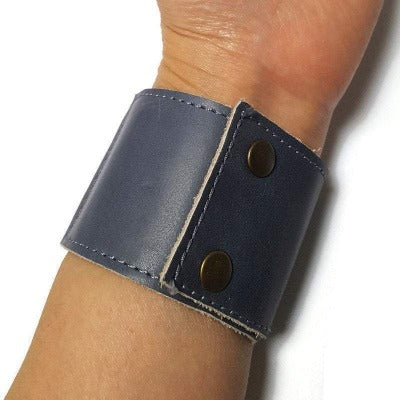 Wide Leather Cuff. Gray Leather Bracelet. Recycled glass Bracelet. Teal, white and brown cuff