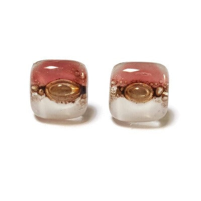 Post Earrings. Recycled glass Earrings. Pink, White and brown Earrings Studs. Fused Glass jewelry. Small earrings