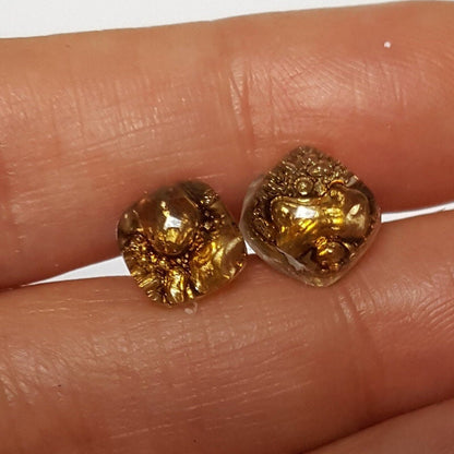Small Post bubbly caramel brown Earrings. Fused Glass Studs. Recycled Glass jewelry. Stud earrings