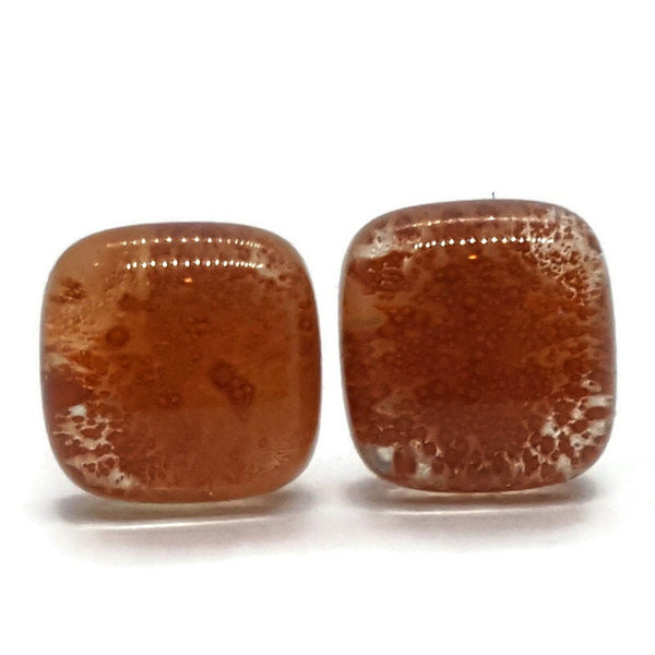 Small square post terracotta color. Fused Glass Studs. Recycled Glass jewelry. Stud earrings. Earthy color.