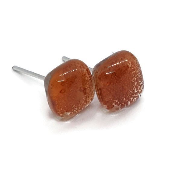 Small square post terracotta color. Fused Glass Studs. Recycled Glass jewelry. Stud earrings. Earthy color.