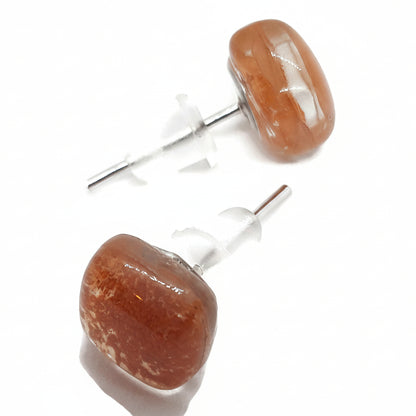 Small square post terracotta color. Fused Glass Studs. Recycled Glass jewelry. Stud earrings. Earthy color.