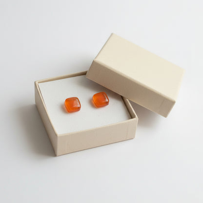 Small square post Orange  color. Fused Glass Studs. Recycled Glass jewelry. Stud earrings. Fun color.