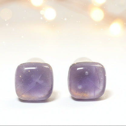 Small square post Earrings. Lilac lavender color. Fused Glass Studs. Recycled Glass jewelry. Stud earrings
