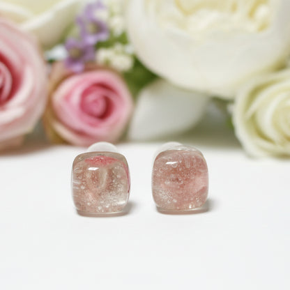 Delicate pale pink fused glass studs