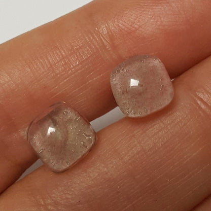 Delicate pale pink fused glass studs