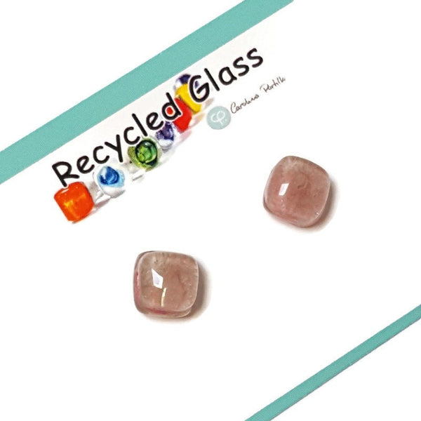 Small square post pale light pink  color. Fused Glass Studs. Recycled Glass jewelry. Stud earrings. Fun color.
