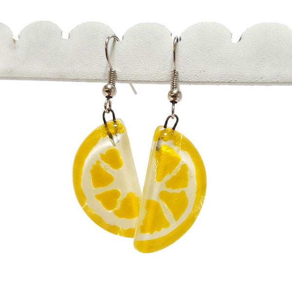 Lemon wedges Recycled Glass Drop Earrings. Purple Dangle earrings. Great gift. Fun eco friendly jewelry