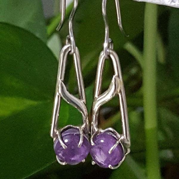 Purple One of a kind Recycled Glass Dangle earrings. Handmade fused glass dangle earrings. Dainty glass drop. Unique pieces