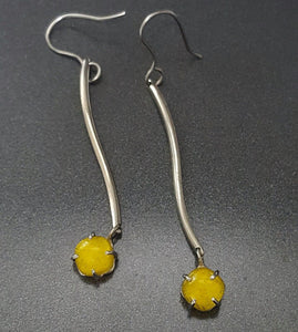 Yellow glass earrings. Handmade long dangles. Unique pieces