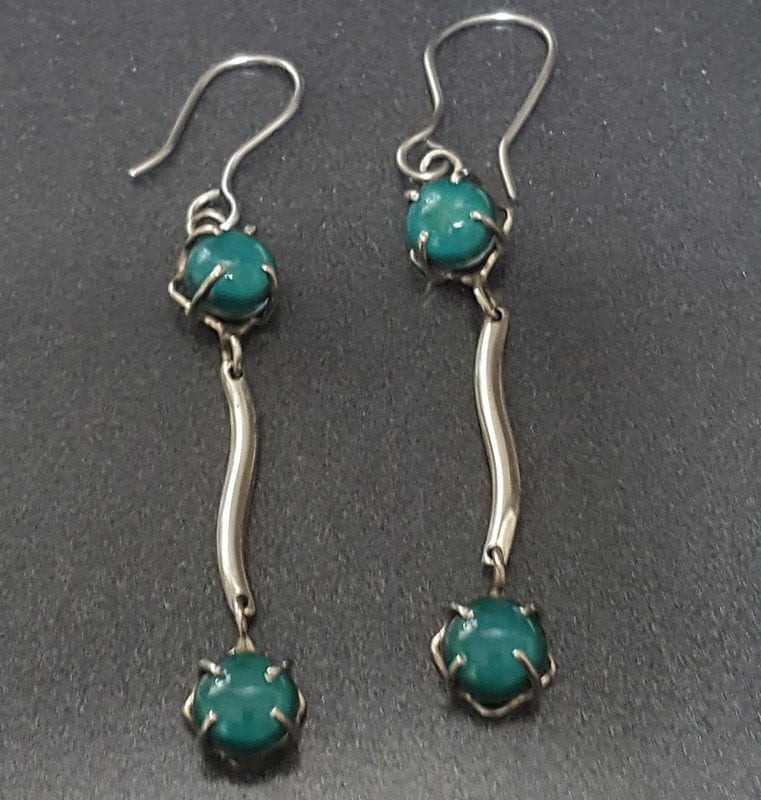 TEAL One of a kind Recycled Glass Dangle earrings. Handmade fused glass dangle earrings. Dainty glass drop. Unique pieces