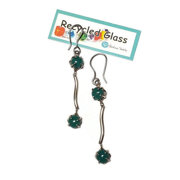 TEAL One of a kind Recycled Glass Dangle earrings. Handmade fused glass dangle earrings. Dainty glass drop. Unique pieces