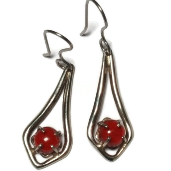 Red One of a kind Recycled Glass Dangle earrings. Handmade fused glass dangle earrings. Dainty glass drop. Unique pieces