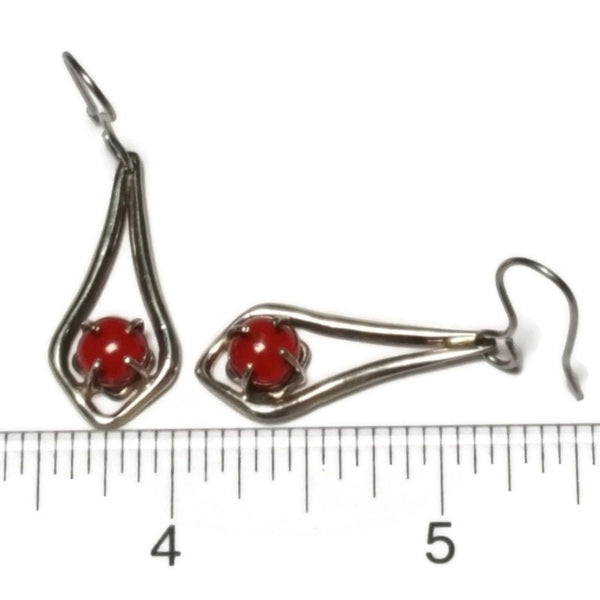 Red One of a kind Recycled Glass Dangle earrings. Handmade fused glass dangle earrings. Dainty glass drop. Unique pieces
