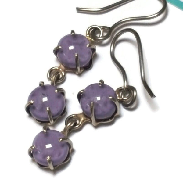 Lilac double bead One of a kind Recycled Glass Dangle earrings. Handmade fused glass dangle earrings. Dainty glass drop. Unique pieces