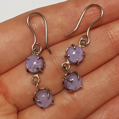 Lilac double bead One of a kind Recycled Glass Dangle earrings. Handmade fused glass dangle earrings. Dainty glass drop. Unique pieces