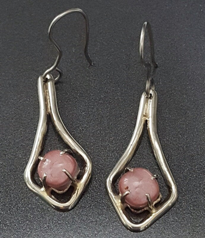Pink One of a kind Recycled Glass Dangle earrings. Handmade fused glass dangle earrings. Dainty glass drop. Unique pieces