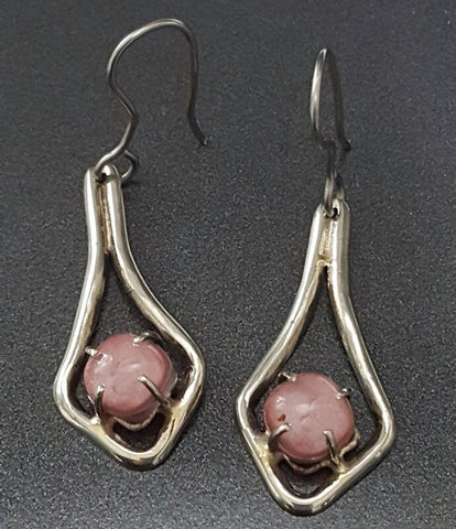 Pink One of a kind Recycled Glass Dangle earrings. Handmade fused glass dangle earrings. Dainty glass drop. Unique pieces