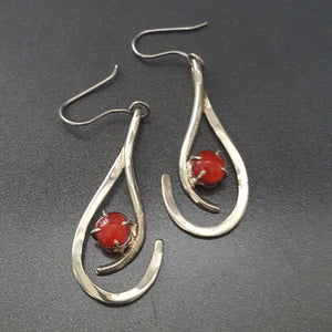 RED One of a kind Recycled Glass Dangle earrings. Handmade fused glass dangle earrings. Dainty glass drop. Unique pieces