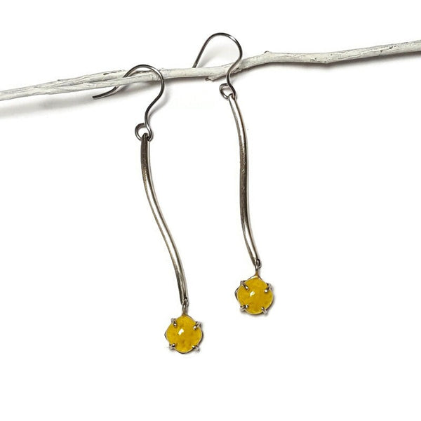 Yellow glass earrings. Handmade long dangles. Unique pieces